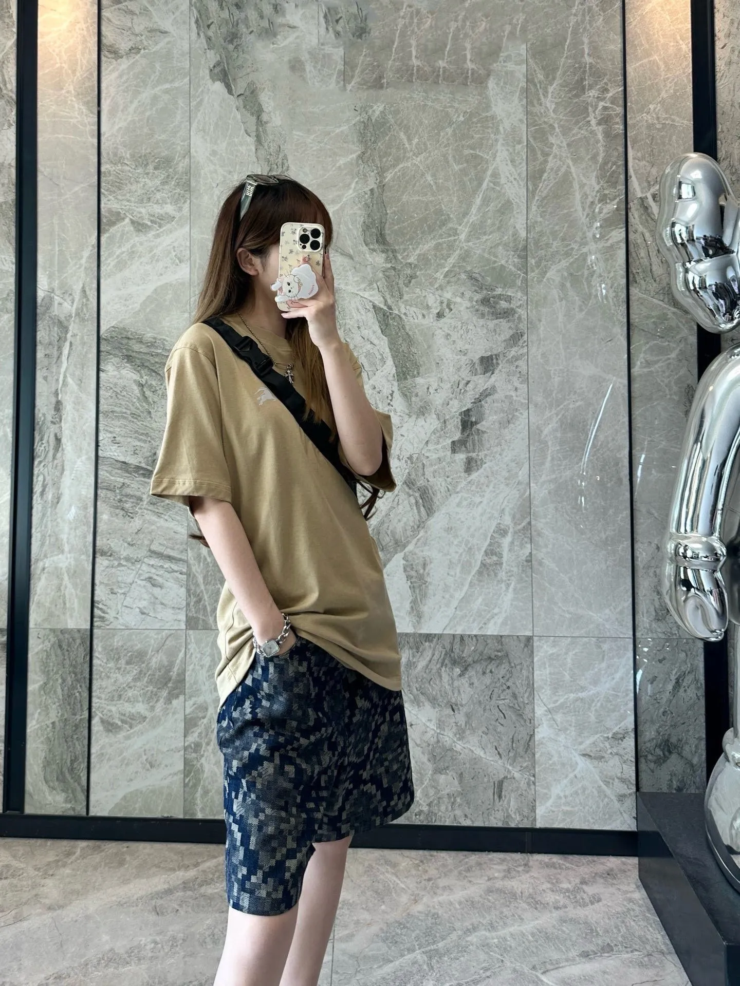 Louis Vuitton/Louis Vuitton 25ss snake pattern mosaic denim shorts